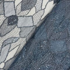 Blue Colour Grey Abstract Sequence Embroidered Net Fabric
