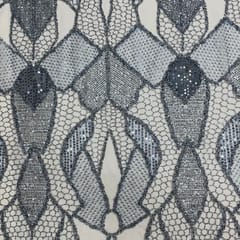 Blue Colour Grey Abstract Sequence Embroidered Net Fabric