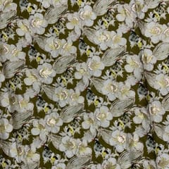 Mehndi Green Colour Floral Satin Tissue Emb Fabric