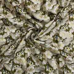 Mehndi Green Colour Floral Satin Tissue Emb Fabric