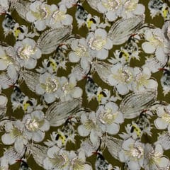 Mehndi Green Colour Floral Satin Tissue Emb Fabric