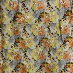 MultiColour Floral Satin Tissue Embroiderd Fabric