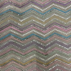 Cream Colour Chevron Georgette Embroidered Fabric