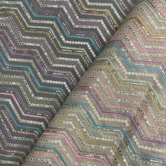 Cream Colour Chevron Georgette Embroidered Fabric