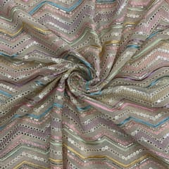 Cream Colour Chevron Georgette Embroidered Fabric