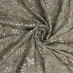 Olive Colour Traditional Georgette Embroidered Fabric