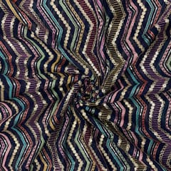 Navy Blue Colour Chevron Georgette Embroidered Fabric