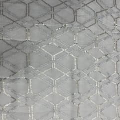 White Dyeable Abstract Chinon Embroidered Fabric