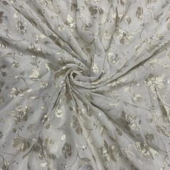 White Dyeable Floral Georgette Embroidered Fabric