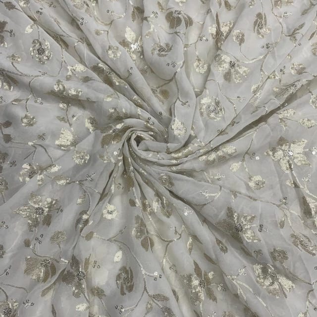 White Dyeable Floral Georgette Embroidered Fabric