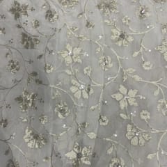 White Dyeable Floral Georgette Embroidered Fabric