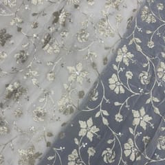 White Dyeable Floral Georgette Embroidered Fabric