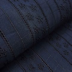 Navy Blue Shade Embroidered Cotton Heavy Hakoba Fabric