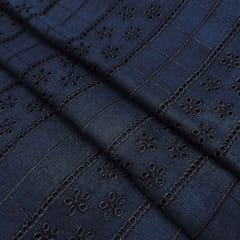 Navy Blue Shade Embroidered Cotton Heavy Hakoba Fabric