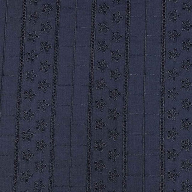Navy Blue Shade Embroidered Cotton Heavy Hakoba Fabric