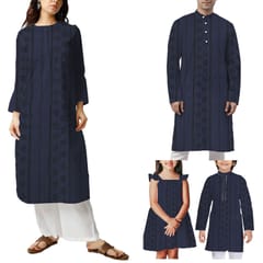 Navy Blue Shade Embroidered Cotton Heavy Hakoba Fabric