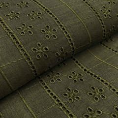 Olive Green Shade Embroidered Cotton Heavy Hakoba Fabric