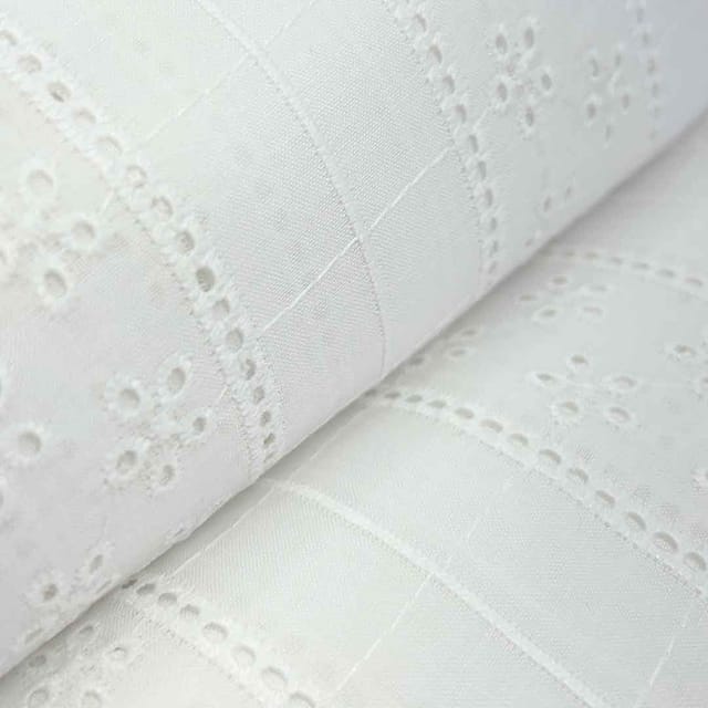 White Shade Embroidered Cotton Heavy Hakoba Fabric