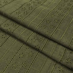 Olive Green Shade Embroidered Cotton Heavy Hakoba Fabric