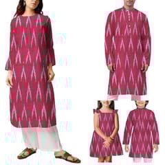 Rose Pink Shade Ikkat Striped Unstitched Fabric