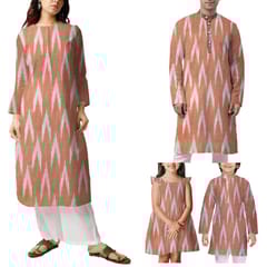 Coral Orange Shade Ikkat Striped Unstitched Fabric