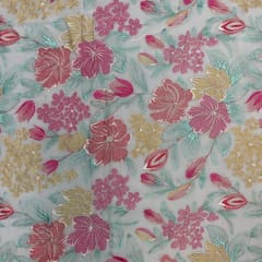 White Red MultiColour Floral Georgette Embroidered Fabric