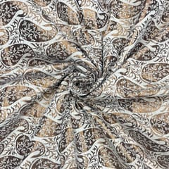 White Copper Colour Abstract Dyeable Semi Brocade Fabric