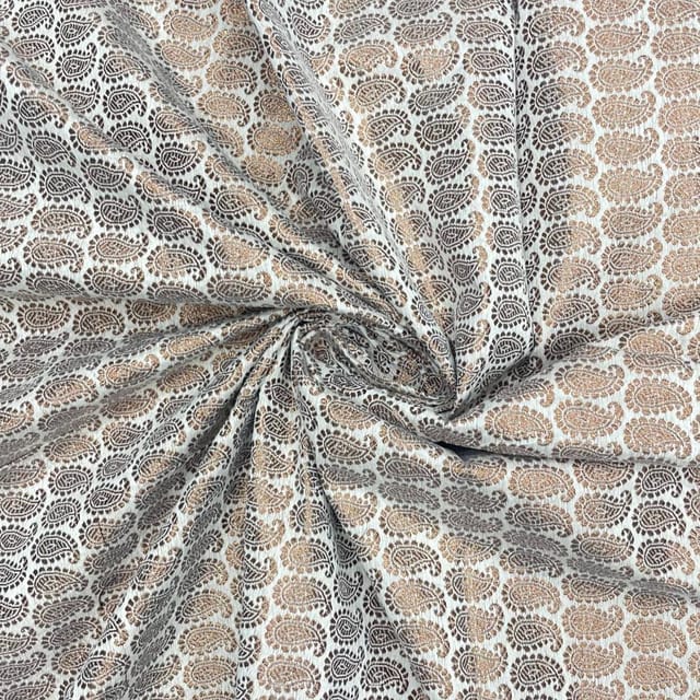 White Gold Colour Geometric Dyeable Semi Brocade Fabric