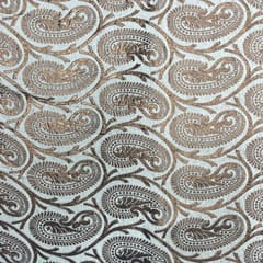 White Abstract Dyeable Semi Brocade Fabric