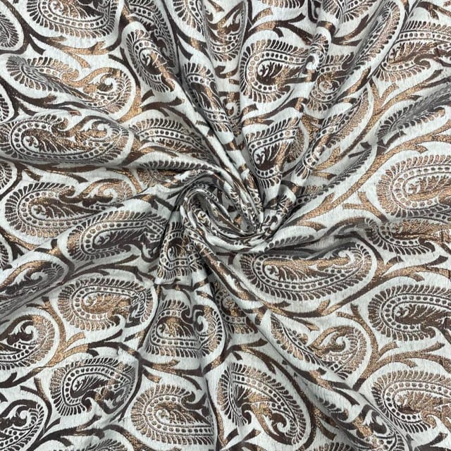 White Abstract Dyeable Semi Brocade Fabric