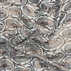 White Abstract Dyeable Semi Brocade Fabric
