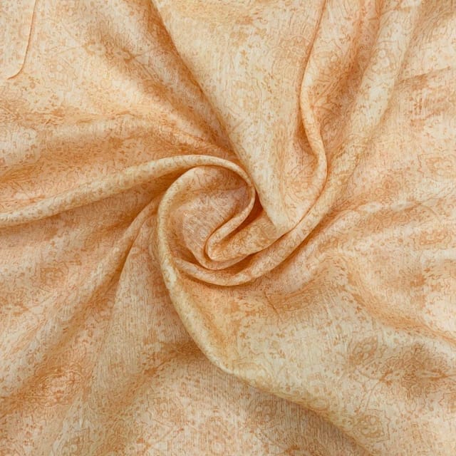 Light Orange Colour Floral Semi Chanderi Printed Fabric
