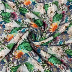 Grey MultiColour Floral Chiffon Printed Fabric
