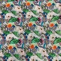 Grey MultiColour Floral Chiffon Printed Fabric