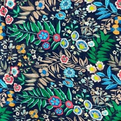 Navy Blue MultiColour Floral  Chiffon Printed Fabric