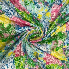 White MultiColour Floral Rayon Printed Fabric