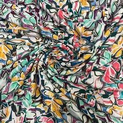 White MultiColour Leaves Rayon Printed Fabric