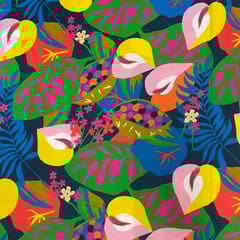 Navy Blue MultiColour Floral Rayon Printed Fabric