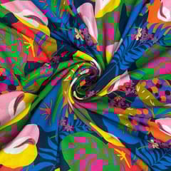 Navy Blue MultiColour Floral Rayon Printed Fabric