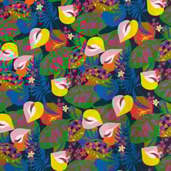 Navy Blue MultiColour Floral Rayon Printed Fabric