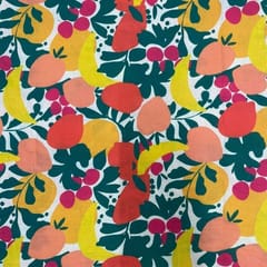 White MultiColour Floral Cotton Linen Printed Fabric