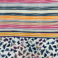White MultiColour Stripes Cotton Linen Printed Fabric