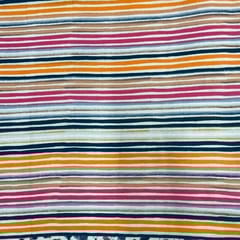 White MultiColour Stripes Cotton Linen Printed Fabric