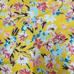 Yellow Colour Flower Pure Chanderi Printed Fabric