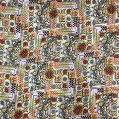 OFF White MultiColour Geometric Chanderi Printed Fabric
