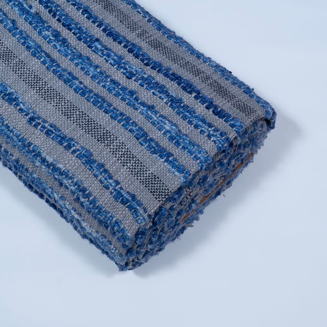 Blue with Grey Colour Cotton Acrylic Jacquard Fabric