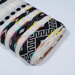 Cream with Multi Colour Cotton Jacquard Fabric