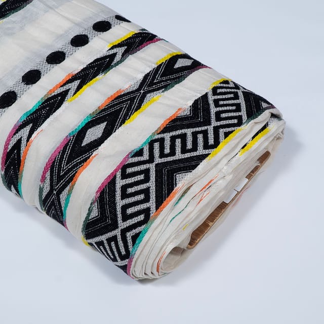 Cream with Multi Colour Cotton Jacquard Fabric