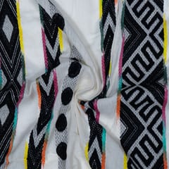Cream with Multi Colour Cotton Jacquard Fabric