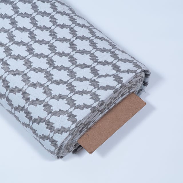 White and Grey Colour Poly Cotton Jacquard Fabric